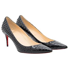 Christian Louboutin-Kate Glossed Lizard-Effect Leather Pumps-Black