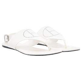 Hermès-White Leather Kola Thong Flat Slingback Sandals-White