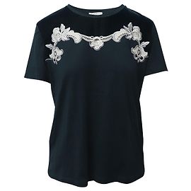 Sandro Paris T-shirt de manga curta bordada em algodão verde Verde