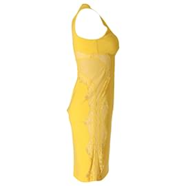 Stella Mc Cartney-Stella McCartney Robe moulante avec bordures en dentelle en coton jaune-Jaune
