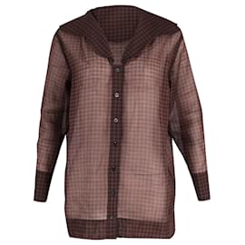 Ganni-Ganni Sheer Checkered Shirt in Brown Polyester-Brown