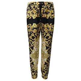 Pantalones de seda negra con estampado Baroque de Versace Negro