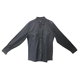 Gucci-Gucci Slim Fit Langarm-Hemd mit Knopfleiste vorne aus schwarzer Baumwolle-Schwarz