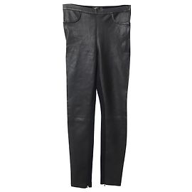Maje Cropped Stretch Jeans in Black Leather Black