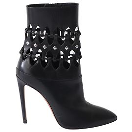 Alaïa Alaia Lasergeschnittene Stiefel mit Absatz aus schwarzem Leder Schwarz