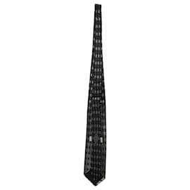Gianni Versace-Cravate à imprimé géométrique Gianni Versace en soie noire et argentée-Autre