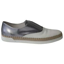 Tod's-Tod's Francesina Espadrille Slip On Sneakers in Silver/White Leather-White