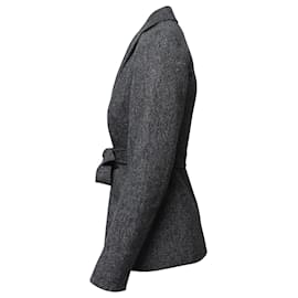Max Mara-MaxMara Weekend Kimono-Tie Blazer Jacket in Gray Wool Silk Blend-Grey