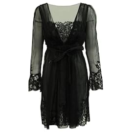 Alberta Ferretti-Alberta Ferretti Sheer Lace Dress in Black Silk -Black