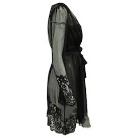 Alberta Ferretti-Alberta Ferretti Vestido de encaje transparente en seda negra-Negro
