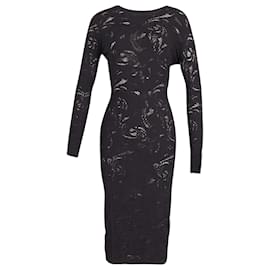 Versace-Vestido ajustado de punto con encaje de Versace en Viscosa negra-Negro