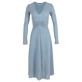 Autre Marque-Rotate Birger Christensen Gathered Metallic Stretch-Knit Midi Dress in Light Blue Polyester-Blue,Light blue