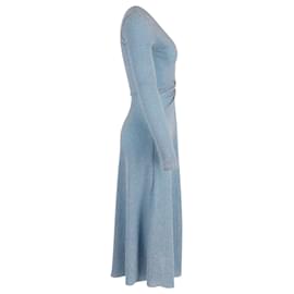 Autre Marque-Rotate Birger Christensen Robe mi-longue en maille stretch métallisée à fronces en polyester bleu clair-Bleu,Bleu clair