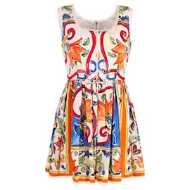 Dolce & Gabbana-Dolce & Gabbana Majolica Print Scoop Neck Dress in Multicolor Cotton-Other
