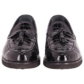 Tod's-Tods Tassel Loafers in Black Patent Leather-Black
