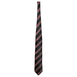Ermenegildo Zegna-Ermenegildo Zegna Striped Tie in Grey and Pink Silk -Other