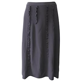 Alexander Mcqueen-Alexander McQueen McQ Ruffled Midi Skirt in Black Silk-Black