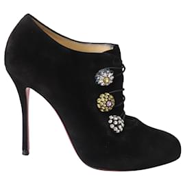 Christian Louboutin-Christian Louboutin Crystal Embellished Boots in Black Suede-Black