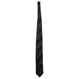 Lanvin-Lanvin Cravate à Rayures Texturées en Soie Grise-Gris