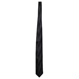 Lanvin-Lanvin Cravate à Rayures Texturées en Soie Grise-Gris