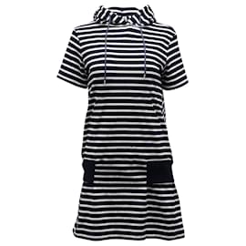 Sacai-Sacai Stripe Dress with Hood in Black and White Cotton-Black