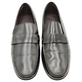 Louis Vuitton-Louis Vuitton Logo Perforated Slip-On Loafers in Black Leather-Black