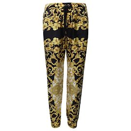 Calça Versace Baroque Print em Seda Preta Preto