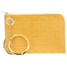 Chanel-Handcuff Pochette Beige Leather Bar Gold-Beige
