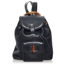 Gucci Black Bamboo Drawstring Lederrucksack Schwarz