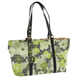 Fendi-FENDI Zucchino Canvas Tote Bag White Yellow Red Auth bs1491-White,Red,Yellow