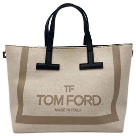 Tom Ford T Tote Canvas e Couro Bege Bege