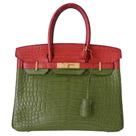 Hermès-HERMES BIRKIN BAG 30 ALLIGATOR-Red,Orange,Coral