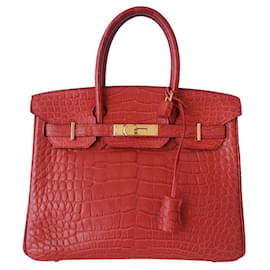 Hermès-Sac Hermes Birkin 30 alligator-Rouge,Orange,Corail