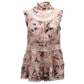 Kate Spade Ärmelloses Blumentop mit Stehkragen aus rosa Seide Pink