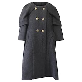Louis Vuitton-Louis Vuitton lined Breasted Coat with Cape Collar in Grey Wool-Grey