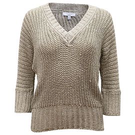 Adam Lippes gestrickt 3/4 Ärmeloberteil aus goldenem Acetat Golden Metallisch