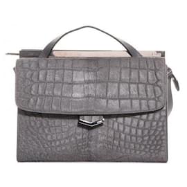 Fendi-Fendi Croc Calf Hair Du Jour Bag-Grey