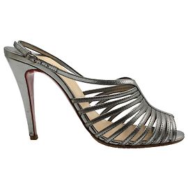 Christian Louboutin Bretelle 100 Heels in Silver Leather  Silvery