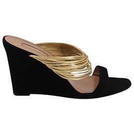 Aquazzura Rendez Vous Wedge Slide Sandals in Black Suede Black