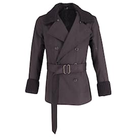 Yves Saint Laurent-Yves Saint Laurent Double-Breasted Coat with Belt in Black Cotton-Black