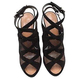 Alaïa-Alaia Crisscross Mesh High Heel Sandals in Black Suede-Black