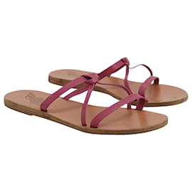 Ancient Greek Sandals-Antike griechische Sandalen Spetses flache Knotensandalen aus rosa Leder-Pink