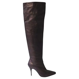 Zimmermann Metallic Thigh Length Boots in Brown Leather  Brown