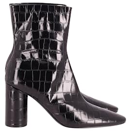 Balenciaga-Balenciaga Croc-Embossed Ankle Boots in Black Leather-Black