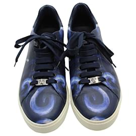 Versace-Versace Wave Painted Sneakers in Blue Leather-Blue