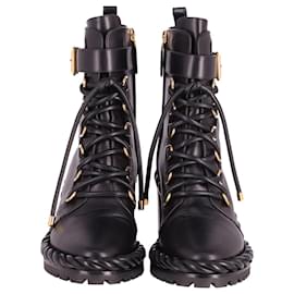 Valentino-Valentino The Rope Calfskin Combat Boots 70mm in Black Leather-Black