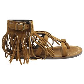 Sandales à Franges Saint Laurent en Daim Marron Marron
