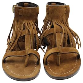 Saint Laurent-Saint Laurent Fringed Sandals in Brown Suede-Brown