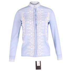 Camicia Vilshenko ricamata a collo alto in cotone e lana blu Blu