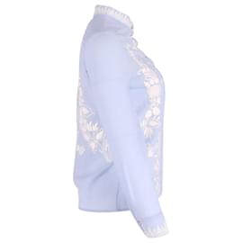 Vilshenko-Vilshenko Besticktes Stehkragenhemd aus blauer Baumwolle-Blau